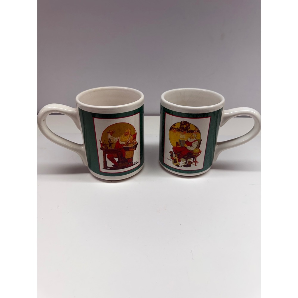 Gibson Robert Gunn Christmas Santa Mugs Set of 2 Holiday Ceramic Coffee Cups